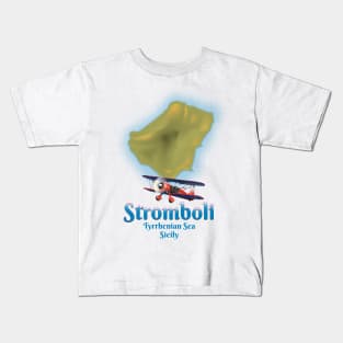 Stromboli Sicily map Kids T-Shirt